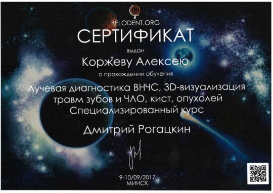 Сертификат Коржев Алексей Олегович.