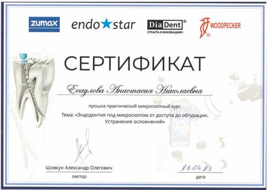 Сертификат Есаулова