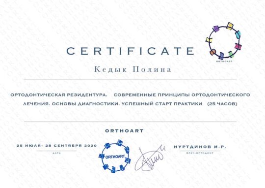 Сертификат Кедык Полины Викторовны