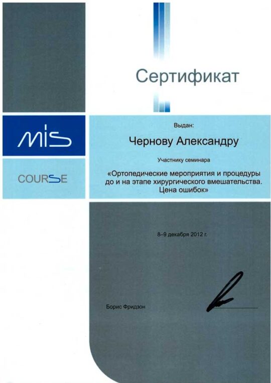 Чернов Александр Петрович Сертификат Чернов